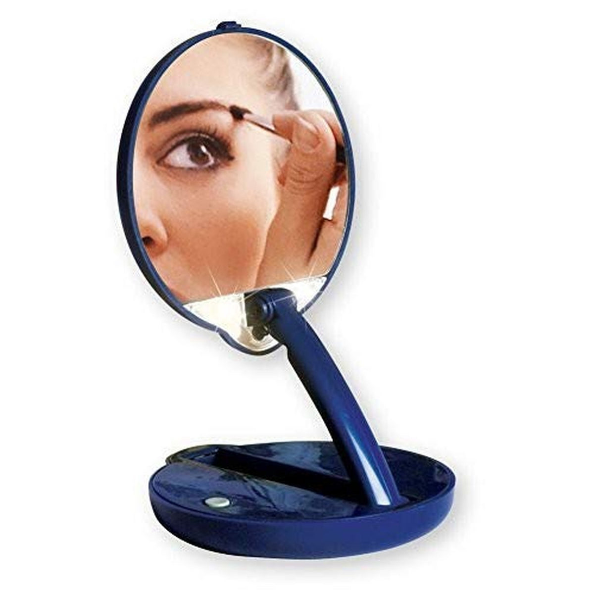 15X Magnifying Tabletop Mirror with LED Lights - Blue, Adjustable & Foldable