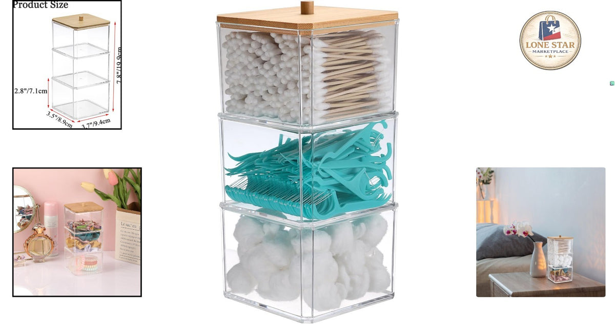 Clear Acrylic Cotton Swab Holder - 3-Tier Bathroom and Office Organizer