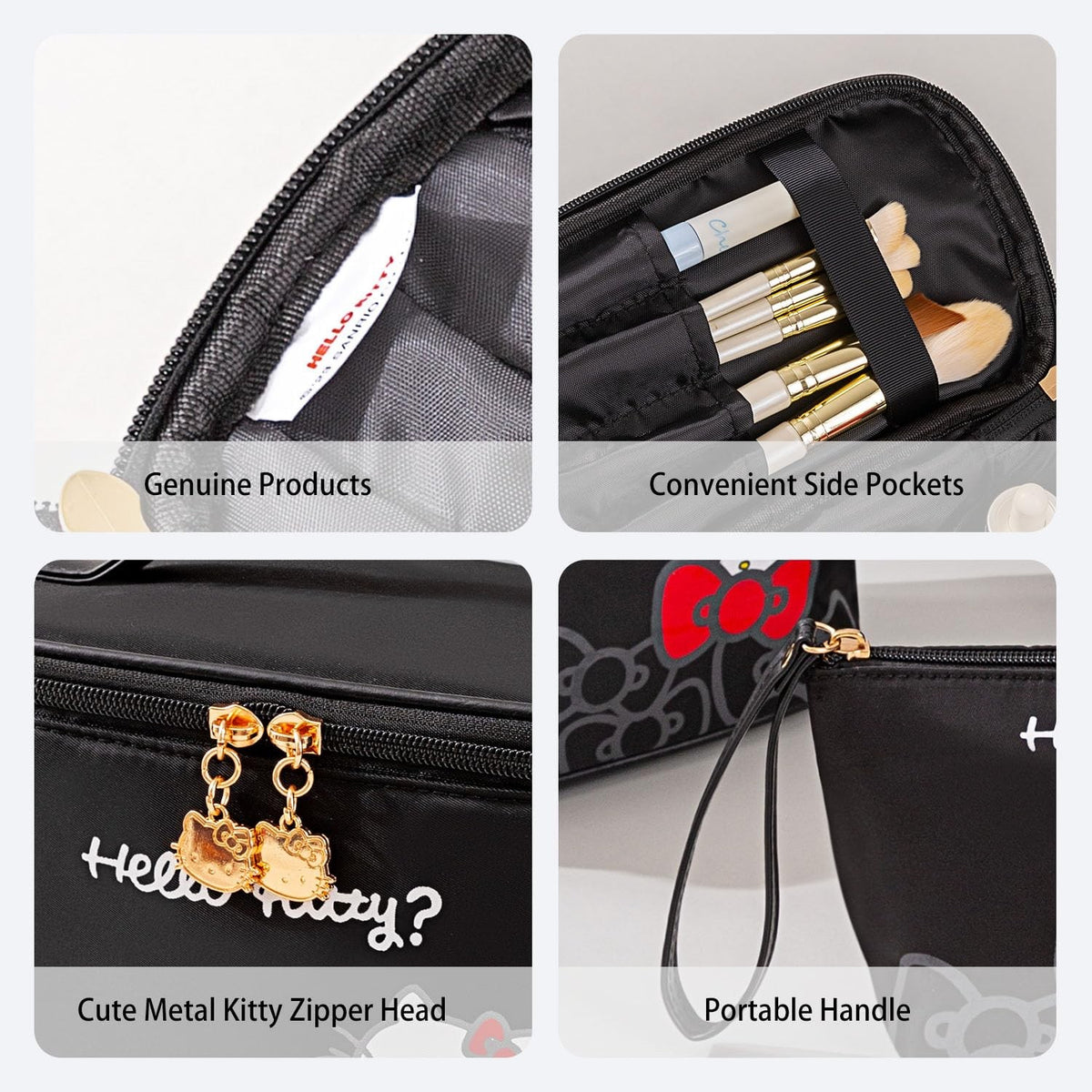 Large Waterproof Travel Makeup Bag Set with Matching Wrist Pouch - Black 2PCS