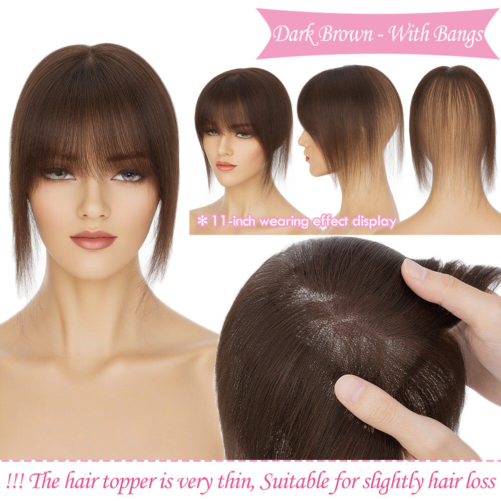 Clip-In Human Hair Extensions with Lace Base - Remy Hair Toppers, Full Head