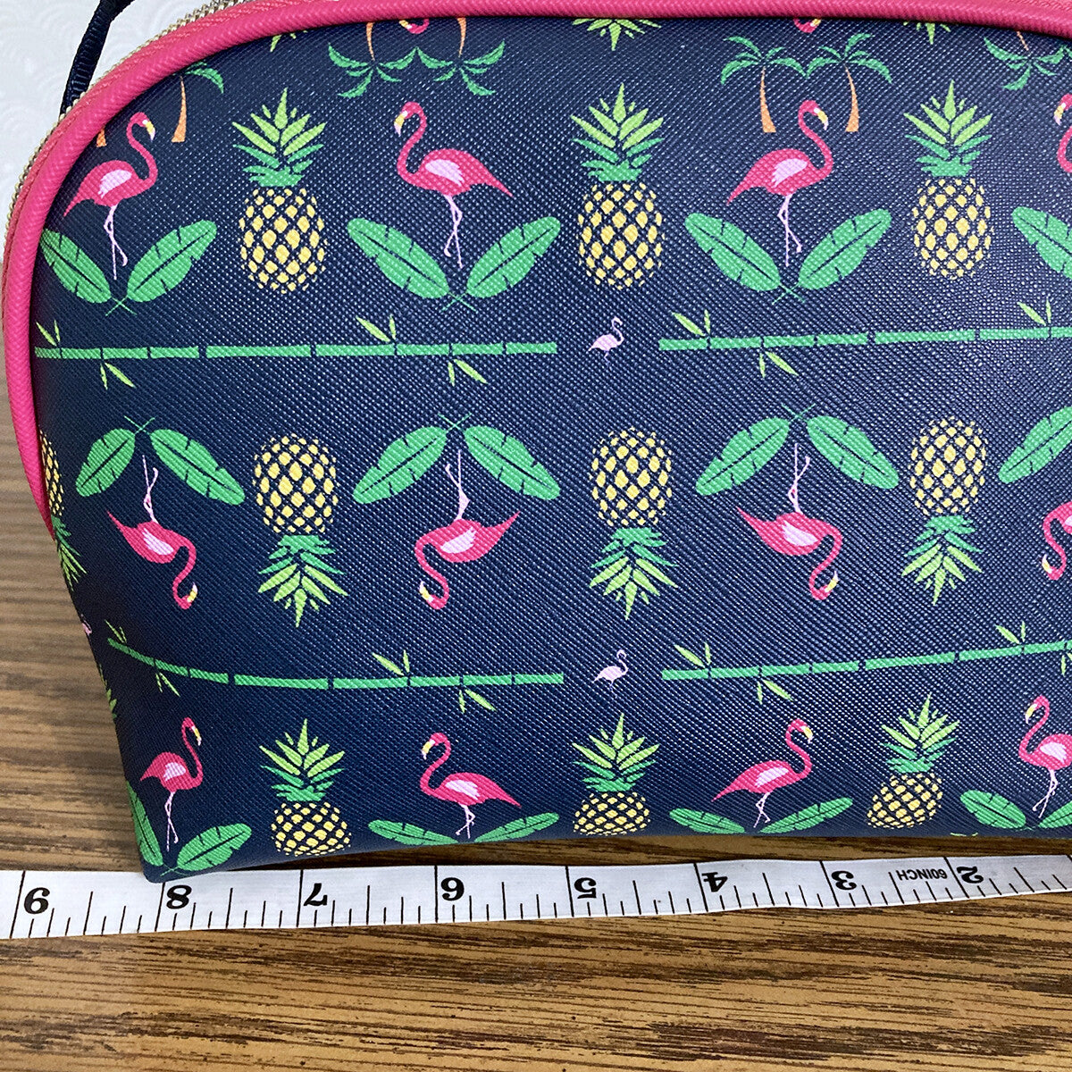 Large Tropical Cosmetic Bag with Flamingo Pineapple Pattern - Travel Organizer Pouch