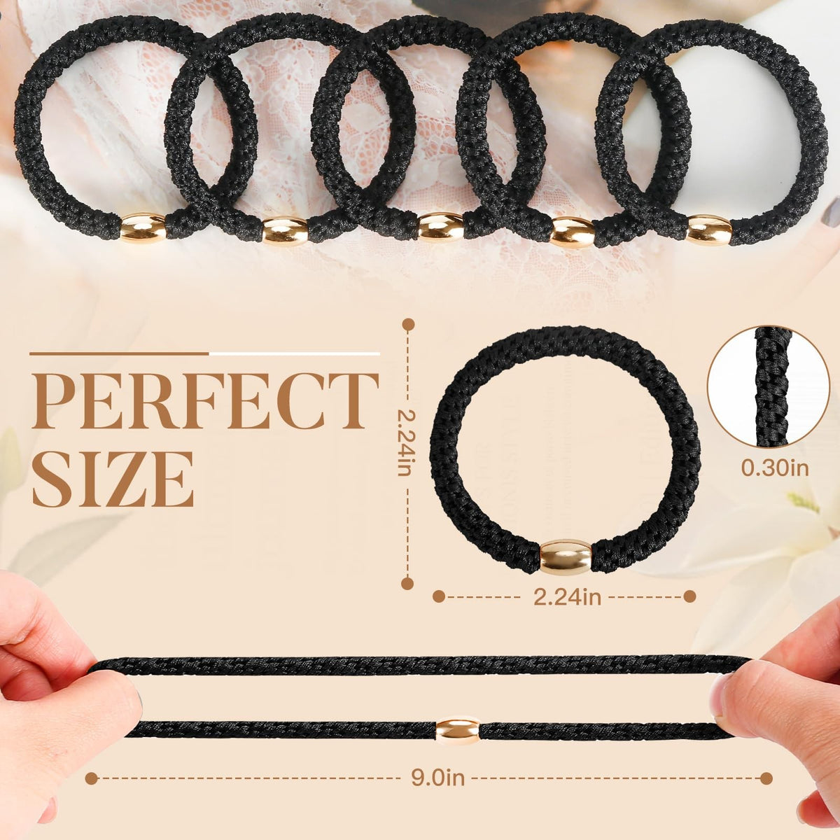FORENEE 10Pcs Hair Ties No Damage - Black 1 Count (Pack of 10),