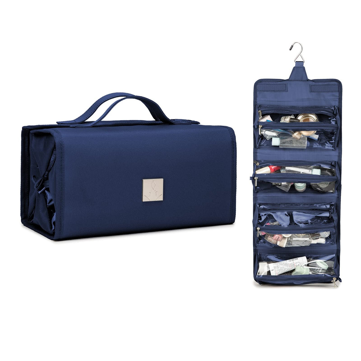 Travel Makeup Bag with Clear TSA Approved Pouches & Hanging Organizer