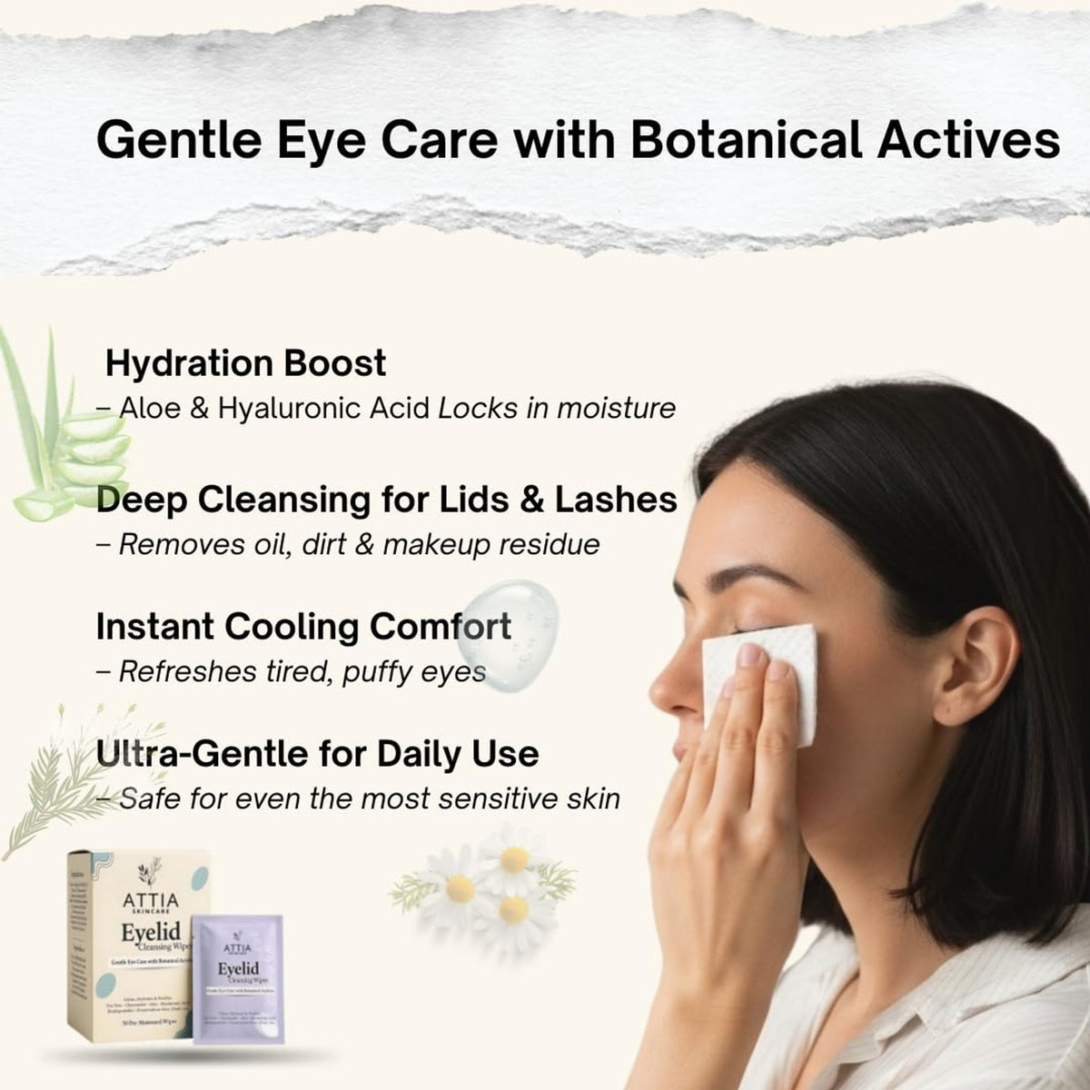 Tea Tree Oil Eyelid Wipes - Gentle Cleansing for Sensitive Eyes, 30 Count