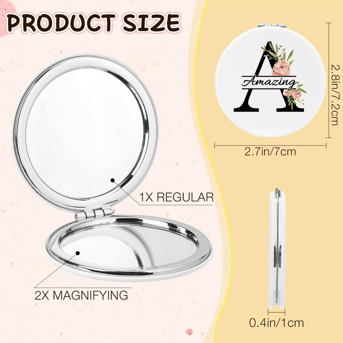 Personalized Initial Compact Mirror for Women - Graduation Gift, Makeup Accessory