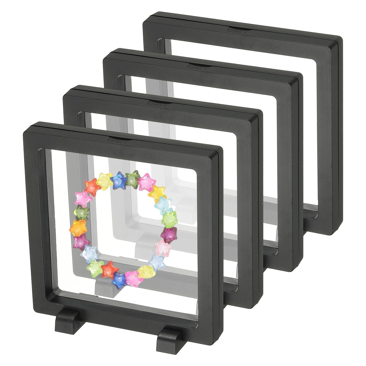 Floating Display Case Set for Jewelry Coins Medals - Black 4 Pack 5.5 Inch