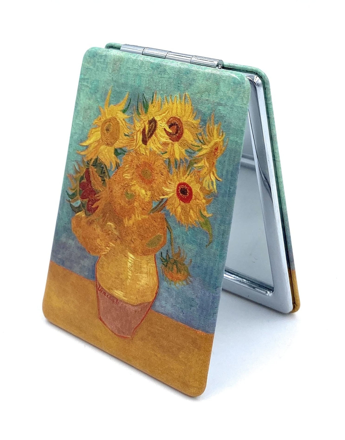 Square Compact Mirror for Purse and Travel - Foldable, Magnifying, Lighted, Sunflowers Design