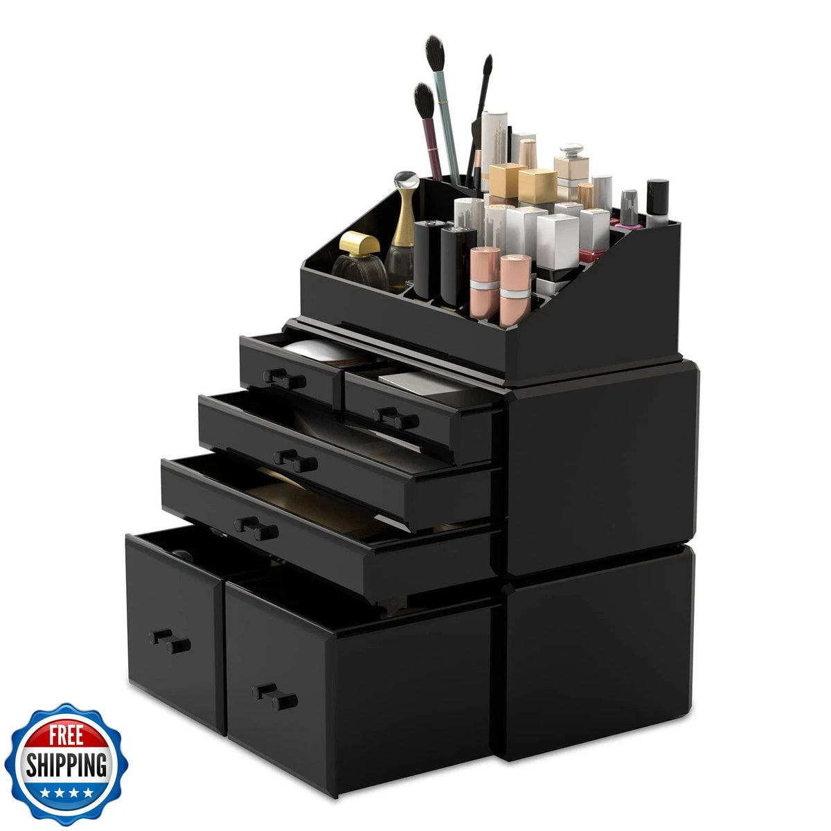 Makeup Organizer 3-Piece Cosmetic Storage Case with 6 Drawers