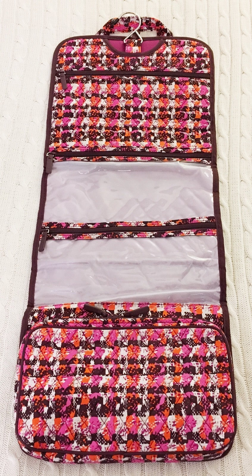 Vera Bradley Hanging Organizer Travel Cosmetic Bag with Compartments - Houndstooth Tweed