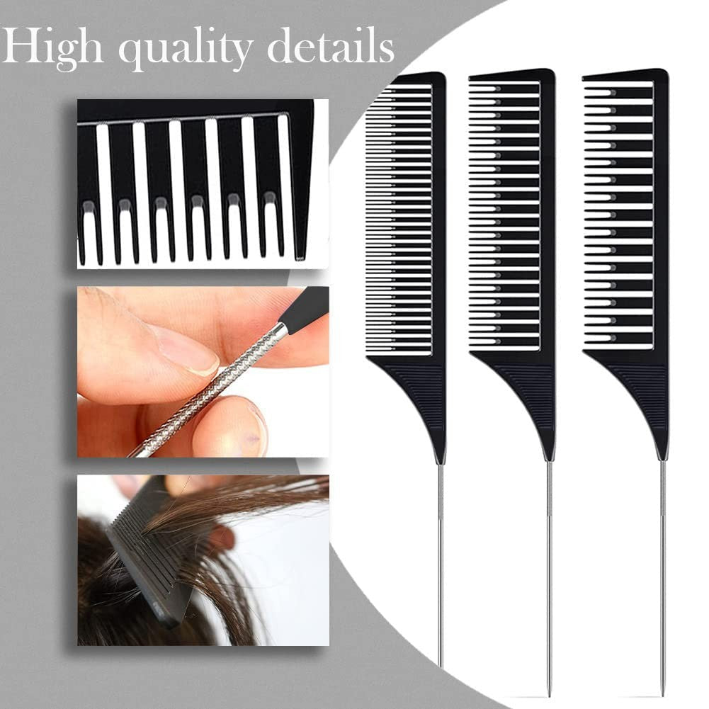 Professional Hair Dyeing Comb Set - Highlight & Styling Combs with Black