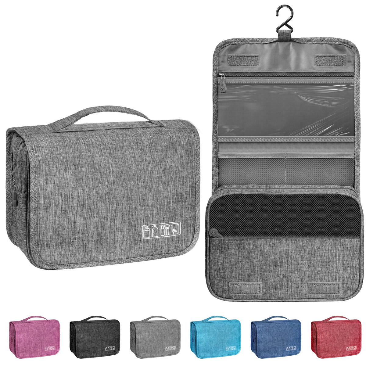 Waterproof Hanging Toiletry Bag - Travel Cosmetic Organizer, Grey, Small