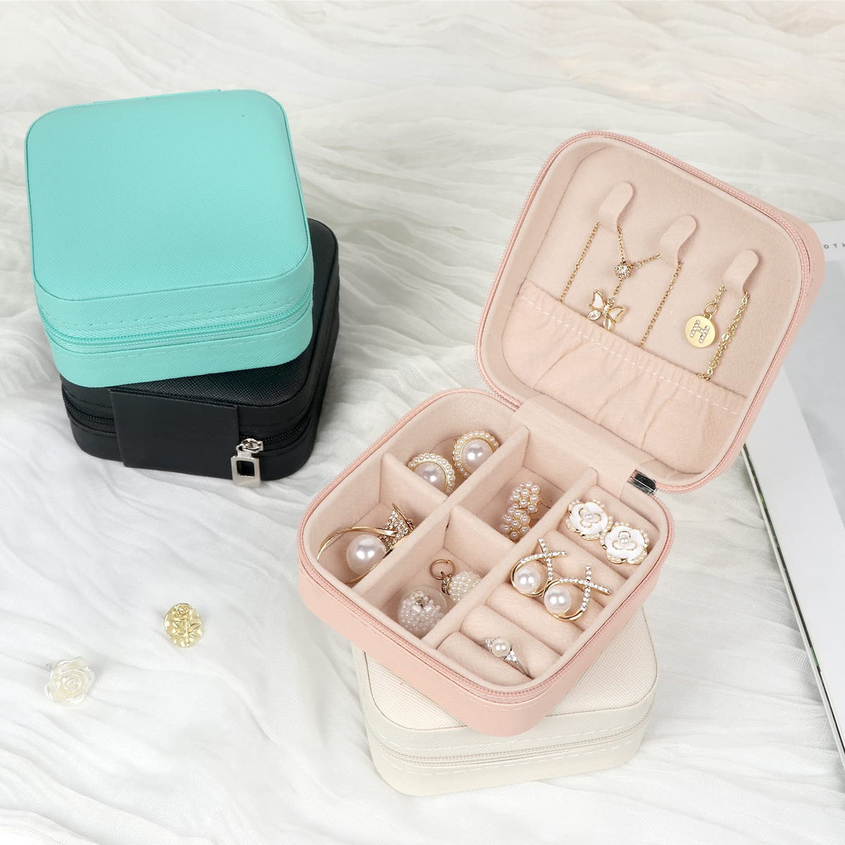 Travel Jewelry Case Small Organizer Box Pink - Compact & Multifunctional