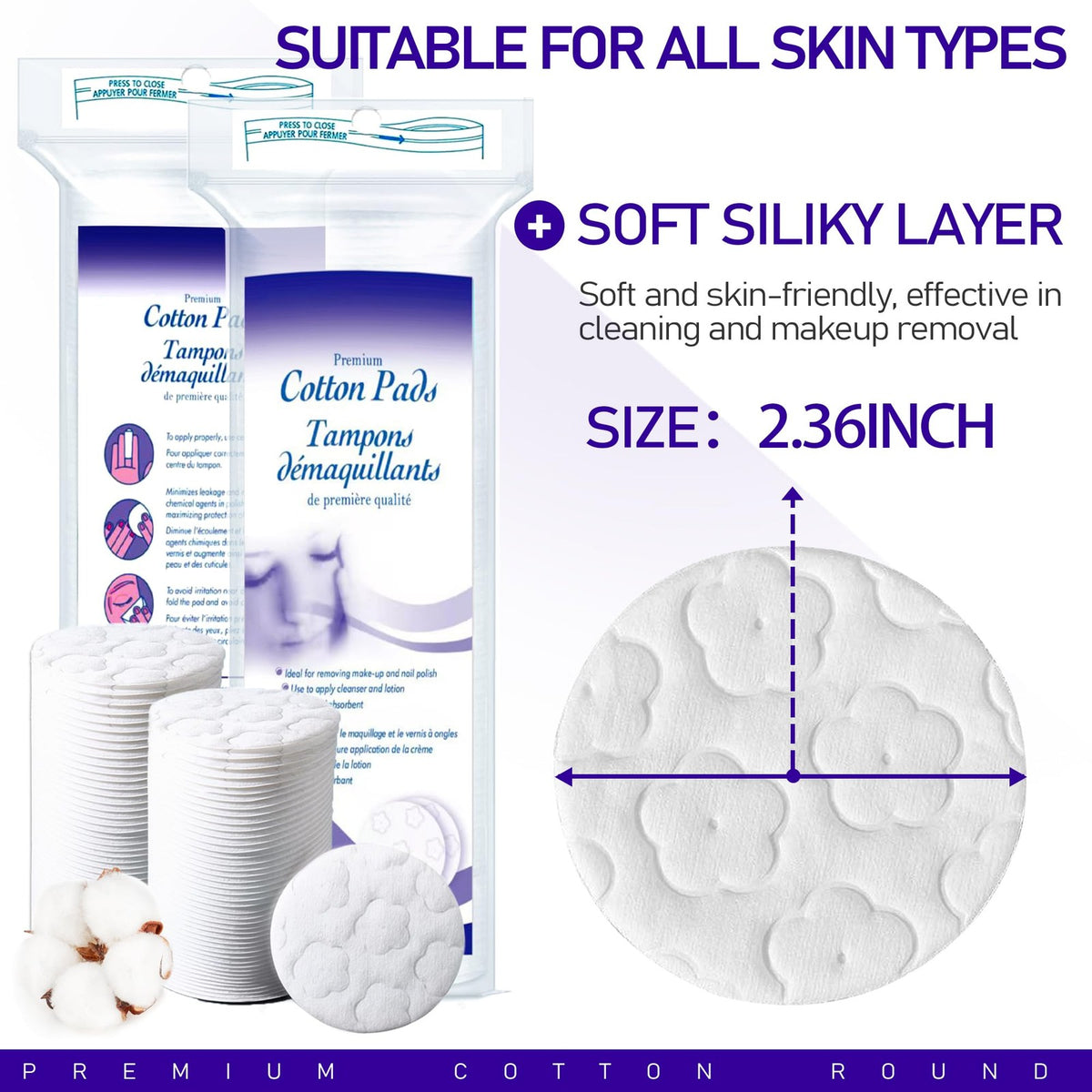 Premium Cotton Face Pads - 300 Count, Hypoallergenic, Multi-Layer Makeup Remover