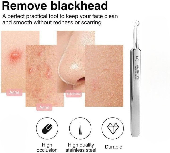 Blackhead Remover Tweezers - Curved Pimple & Acne Extraction Tool