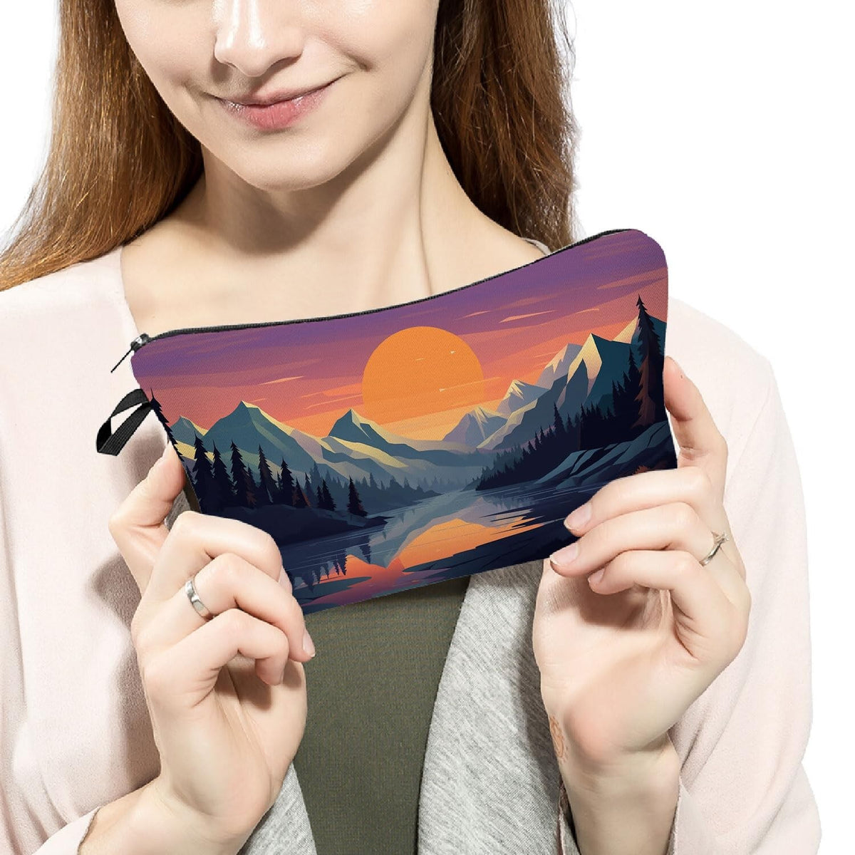 Mountain Landscape Makeup Bag Small Organizer with Zipper for Travel & Gifts