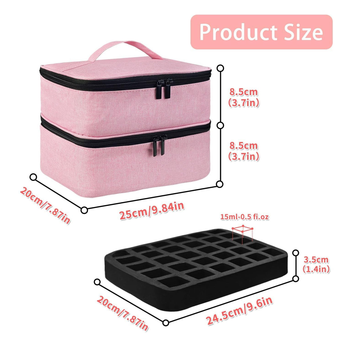 Pink Nail Polish Storage Bag Holds 30 Bottles & Lamp Kit Organizer