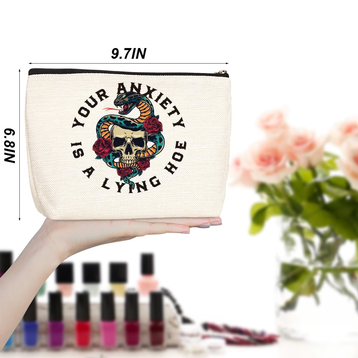 Skull Decor Travel Makeup Bag - Compact Cosmetic Organizer for Women
