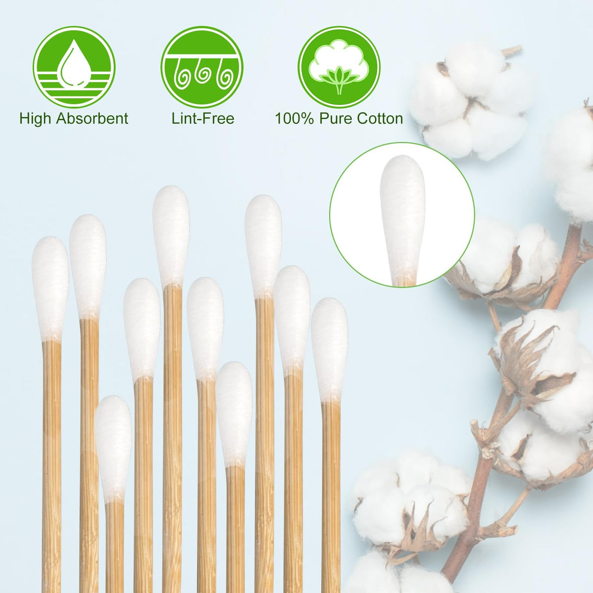 Long Cotton Swabs with Bamboo Sticks - 400 Pack Precision Cleaning & Makeup Tools