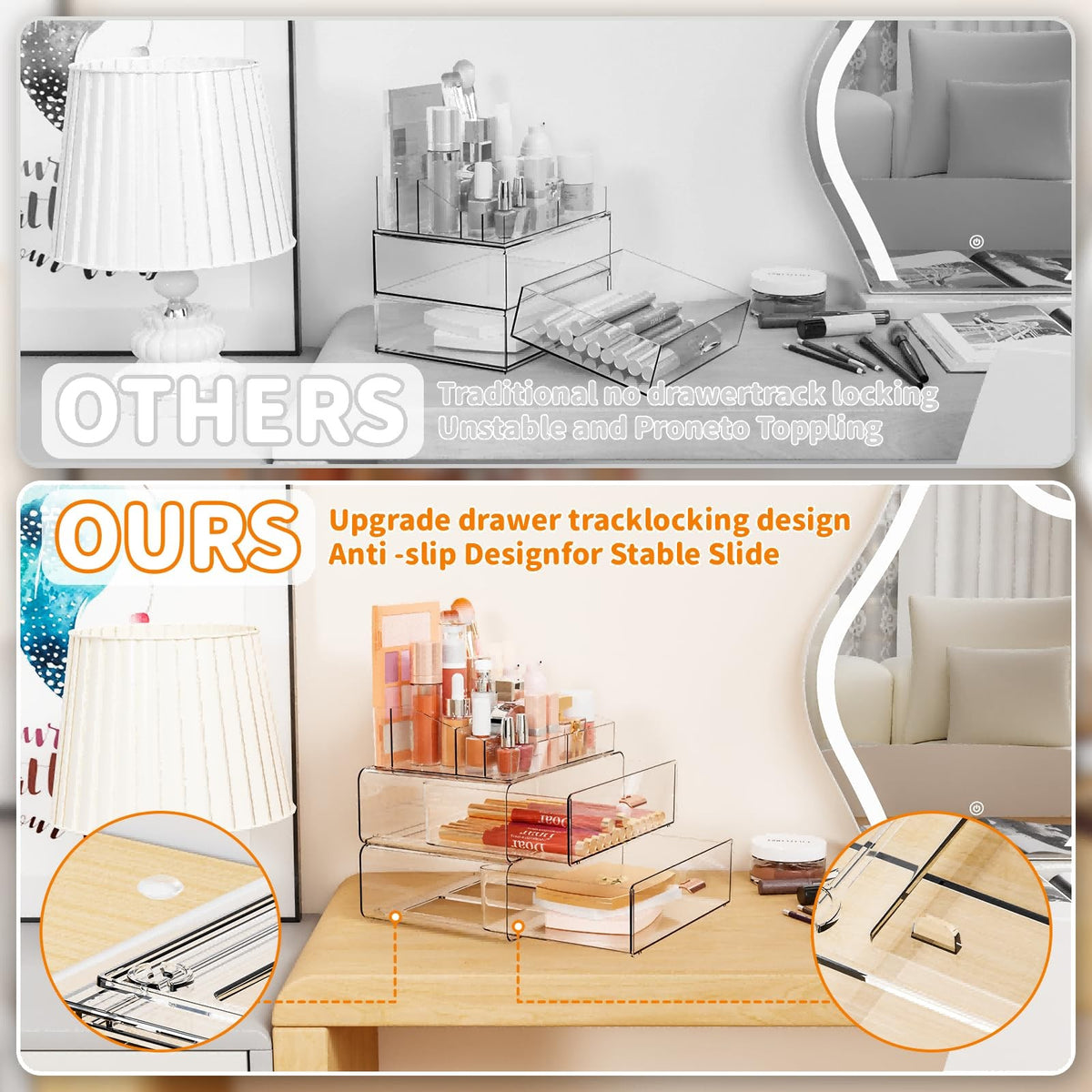 Acrylic Makeup Organizer with Drawers and Compartments - Clear Countertop Storage