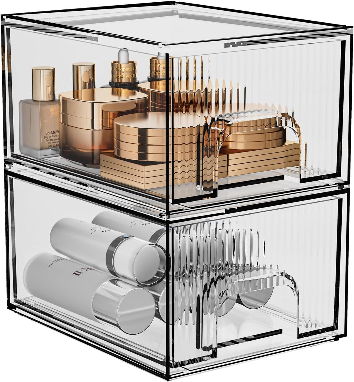 Stackable Cosmetic Organizer Bins - Clear Acrylic Drawer Storage Set of 2