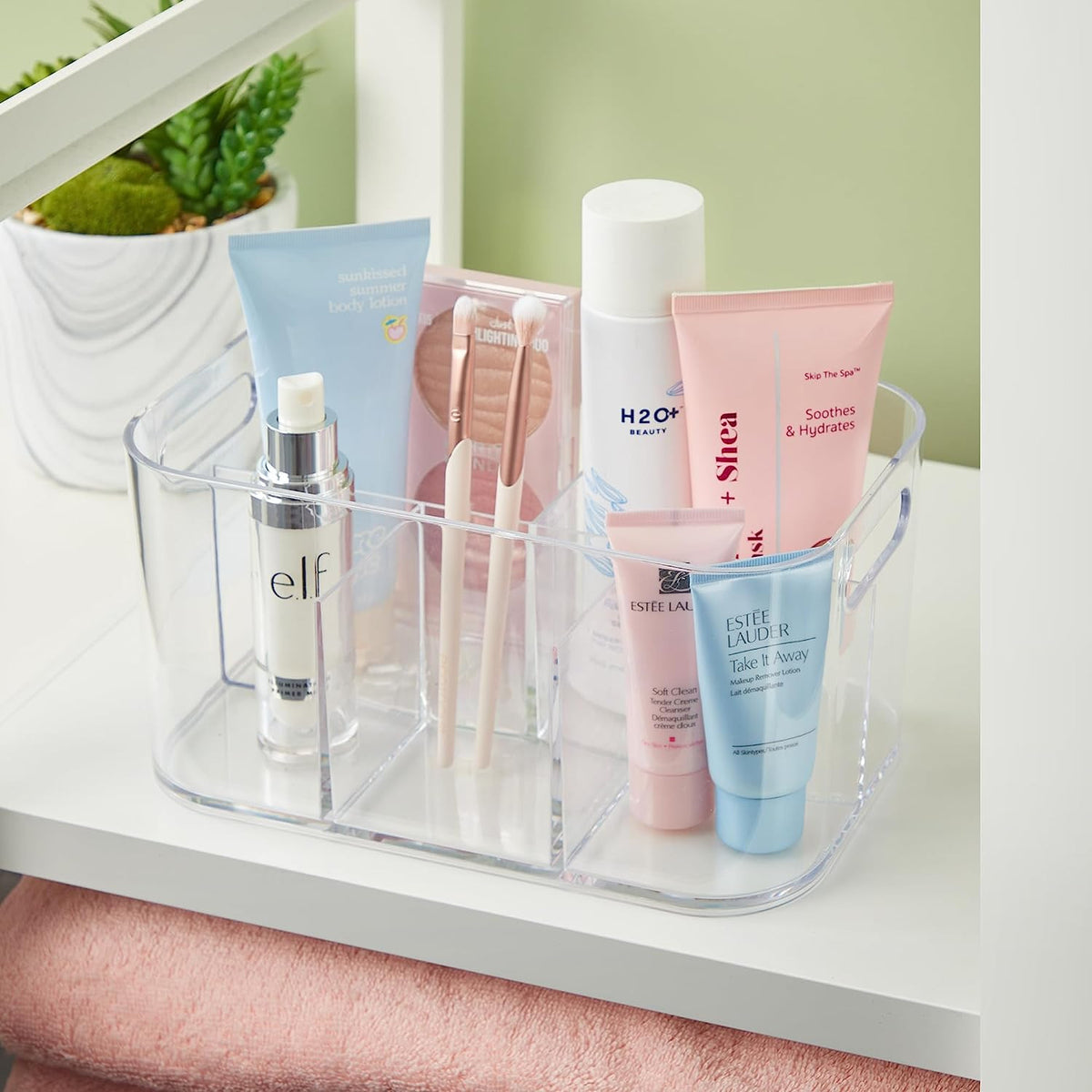 Clear 5-Compartment Makeup & Vanity Organizer Bin - Pass-Through Handles