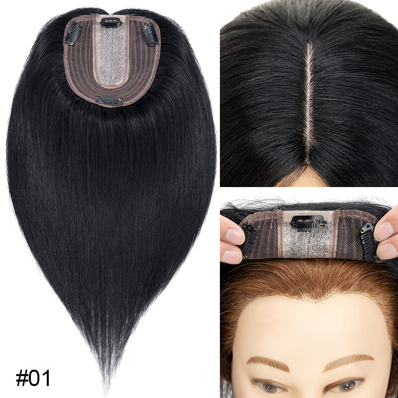 Remy Human Hair Topper Clip-In Hairpiece with Mesh Base & Claw Clips