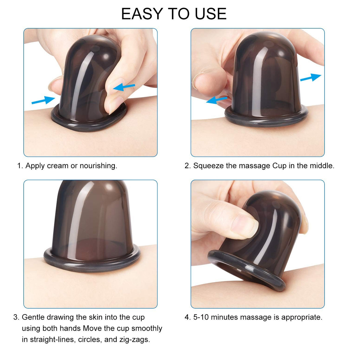 Silicone Facial Cupping Set for Skin Tightening & Blood Circulation - Black