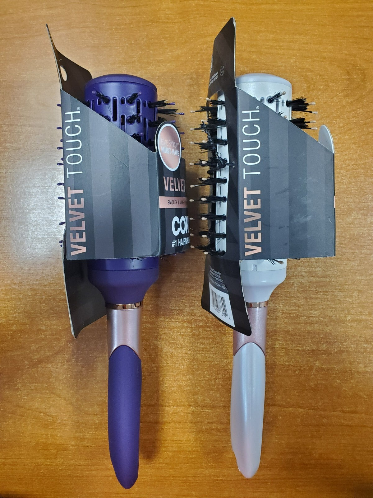 2 Pack Velvet Touch Round Hair Brushes for Blow-Drying and Styling - Purple & White