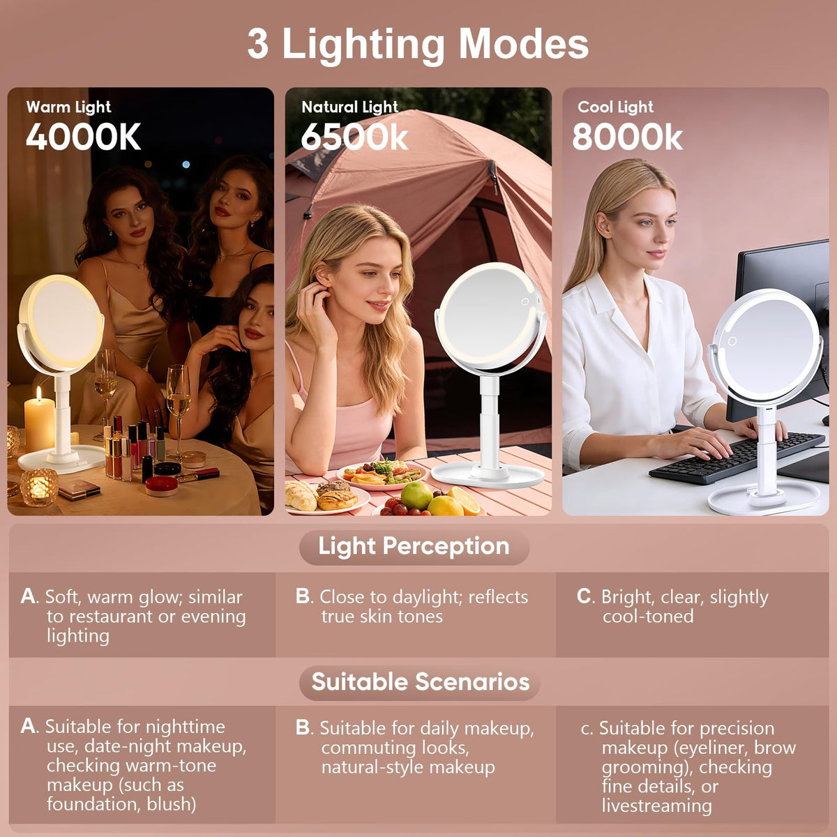 7 Inch Rechargeable LED Lighted Makeup Vanity Mirror with 10X Magnification