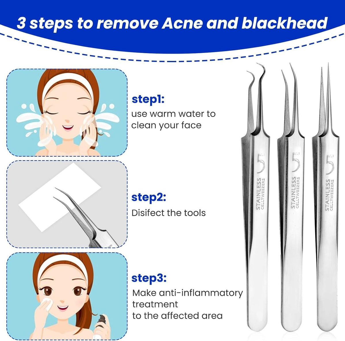 Blackhead Remover Tool Kit - Pimple & Comedone Extractor Set for Acne