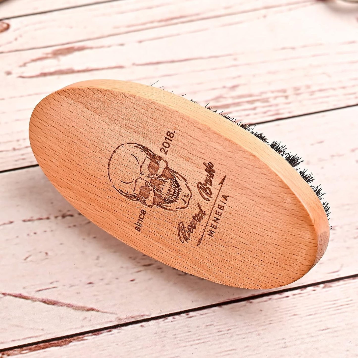 Sustainable Wooden Beard Brush with Skull Design for Travel & Gifting