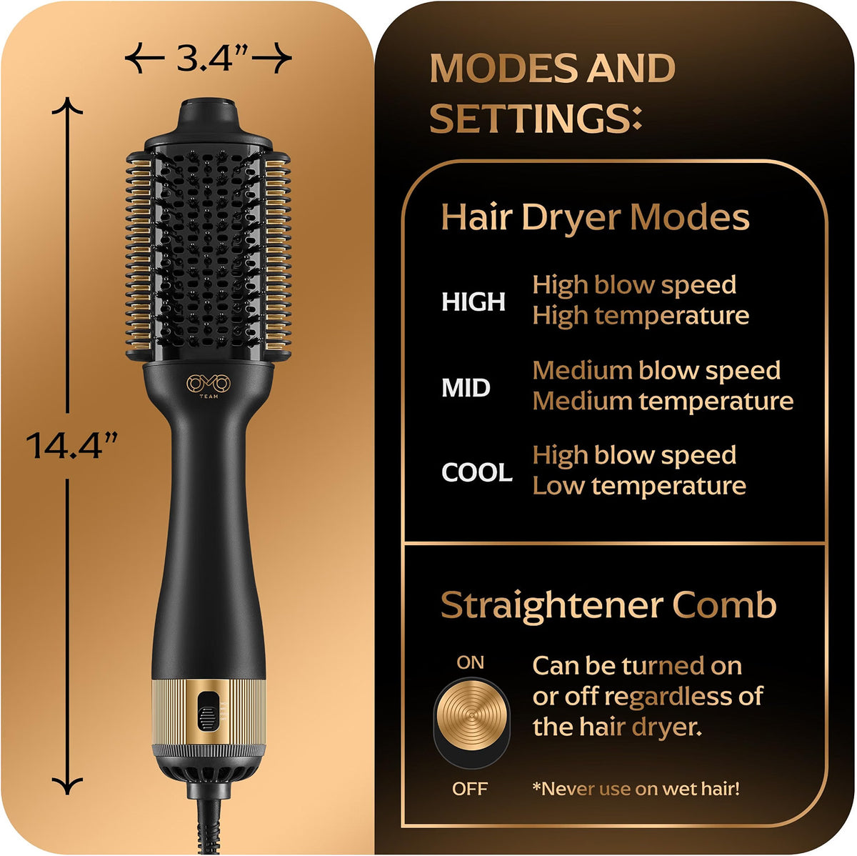 4-in-1 Dual Voltage Ionic Hair Styling Brush - Blow Dryer, Straightener, Curling Wand