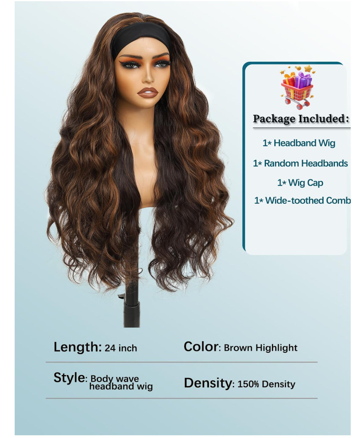 Long Body Wave Synthetic Headband Wig - Glueless 24 Inch for Black Women