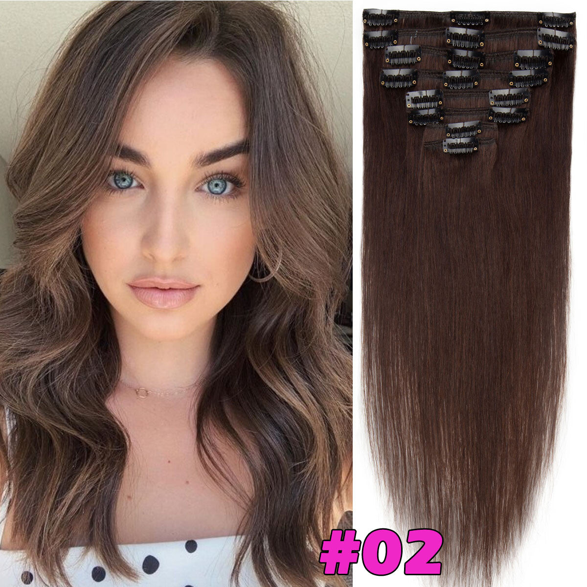Seamless Clip-In Human Hair Extensions - Full Head Remy Hair Wefts