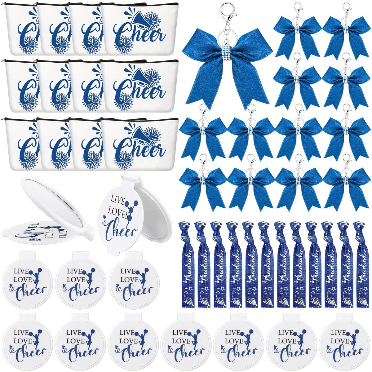 Cheerleader Gift Set with Makeup Bag Bracelets & Mirrors - Bulk 48 Pcs for Team Spirit