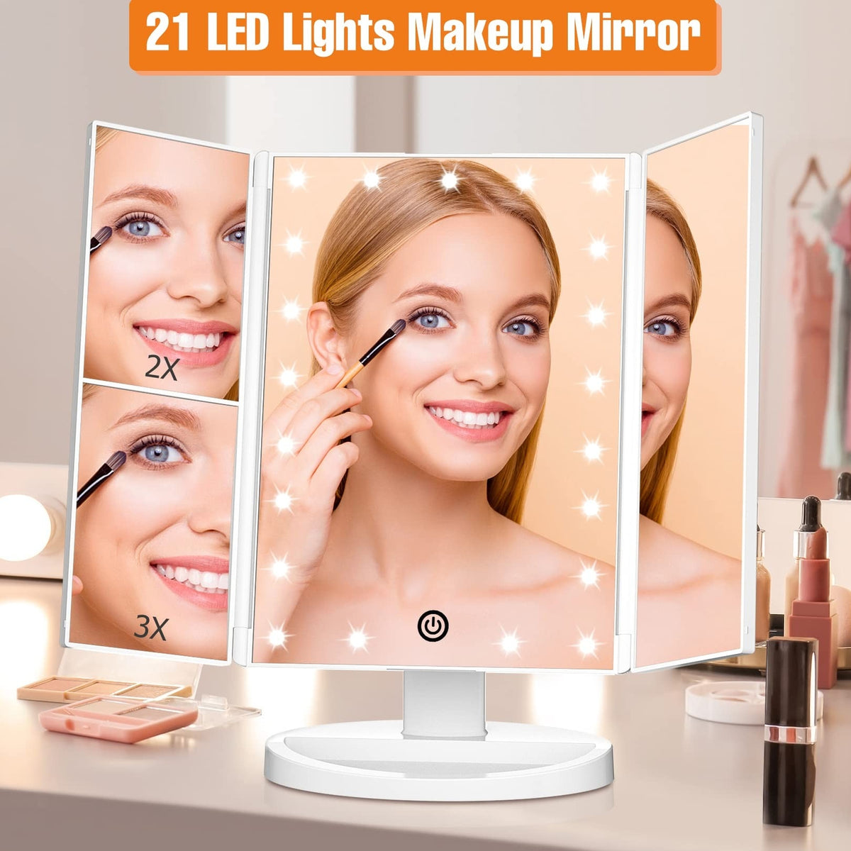 Fascinate 2x/3x Magnification Trifold Vanity Mirror with 21 LED Lights