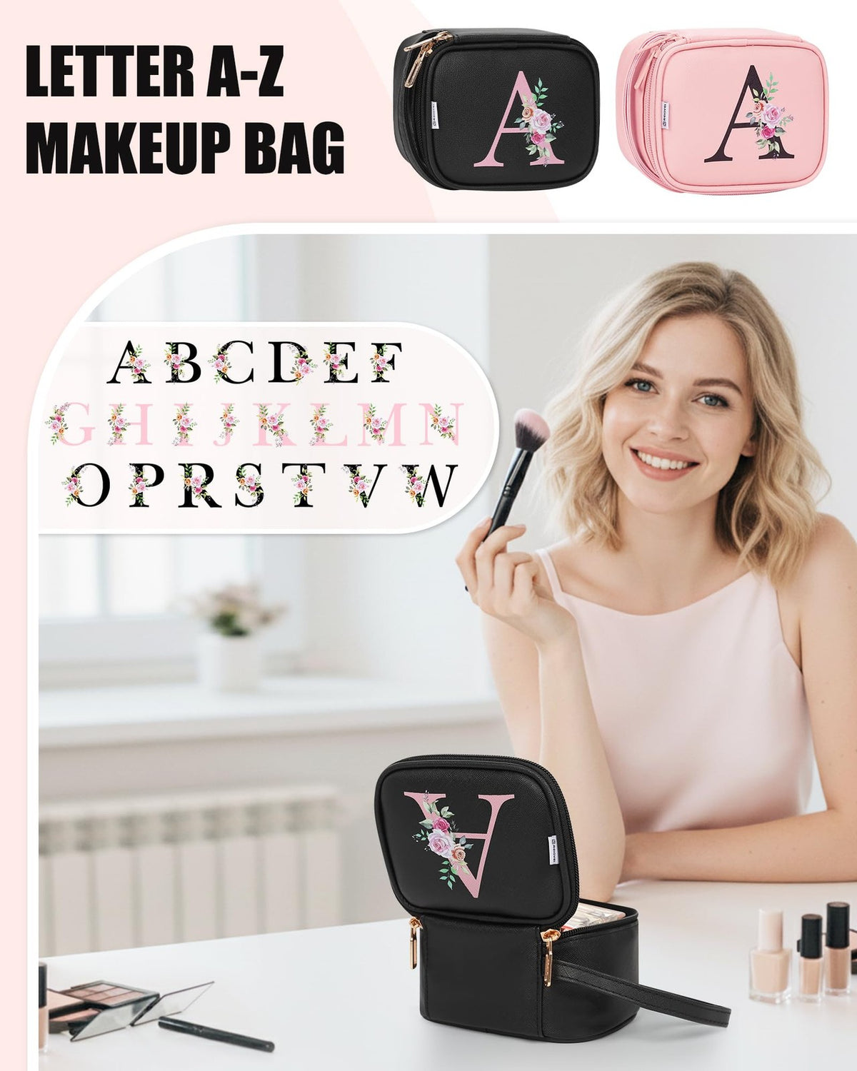 Mini Makeup Bag with LED Mirror - Water-Resistant Travel Cosmetic Organizer for Women and Girls