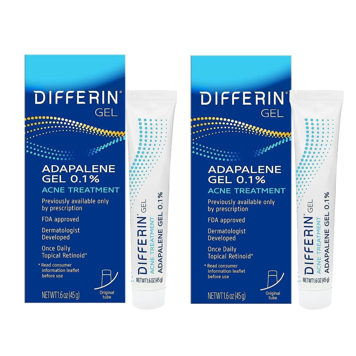 Acne Treatment Gel with 0.1% Adapalene - 180 Day Supply, Pack of 2 Tubes