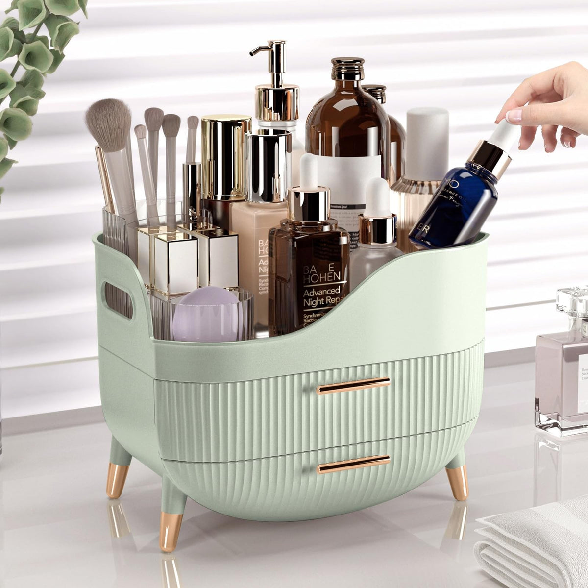 Makeup & Skincare Organizer with Drawers - Vanity Storage Box, Green