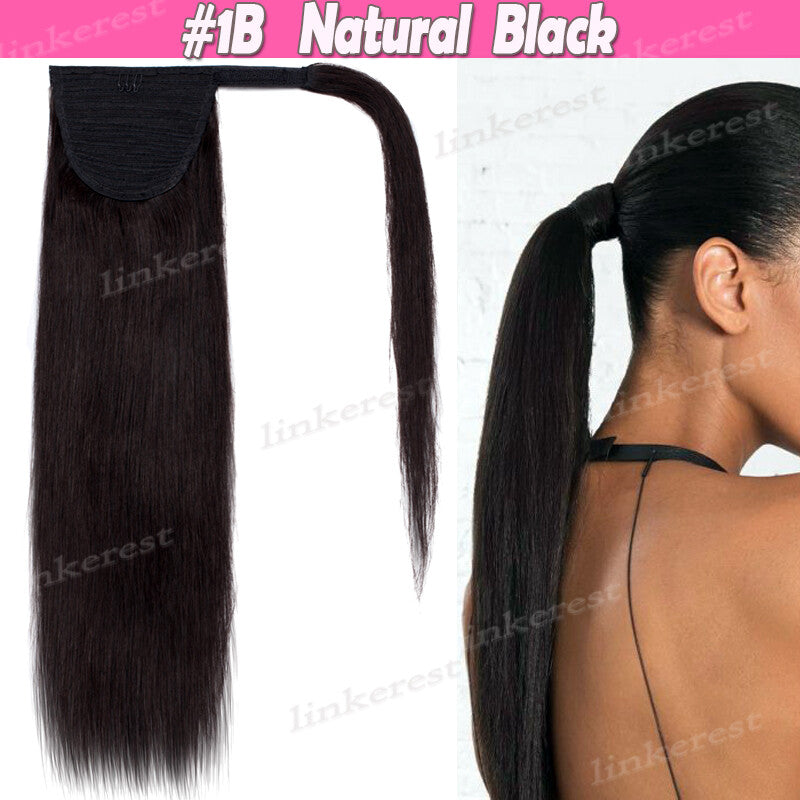 Remy Human Hair Ponytail Extensions Wrap Around Clip-In Hairpiece