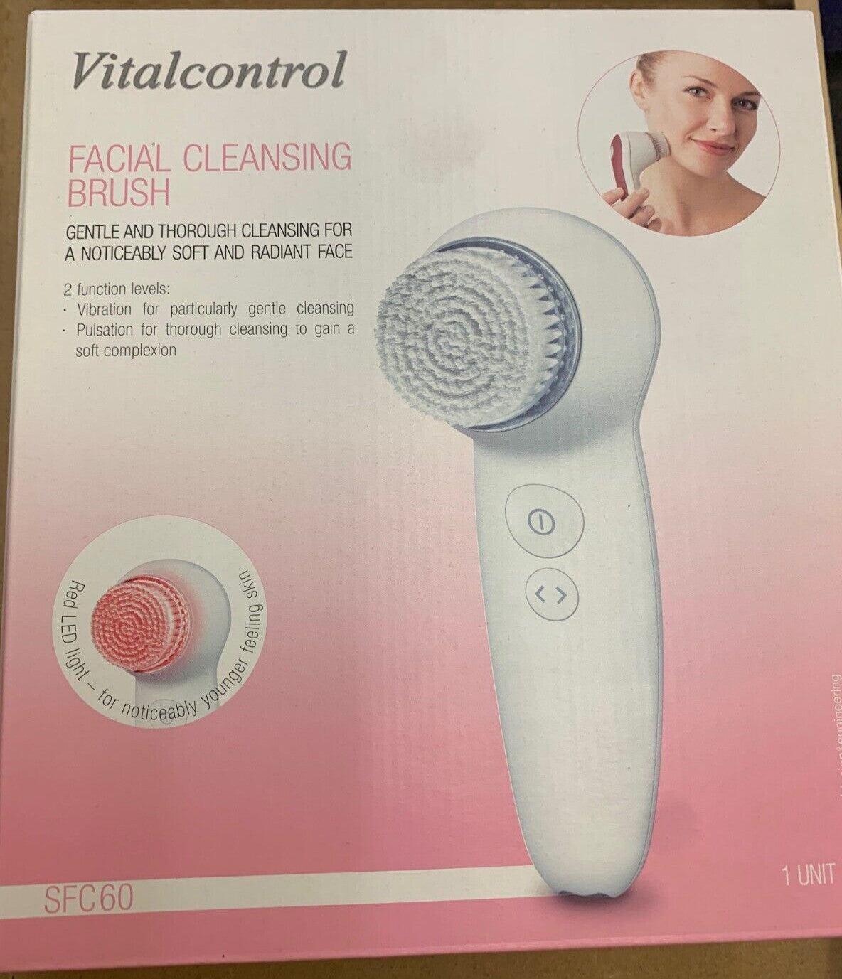 Facial Cleansing Brush with Red LED Light for Younger Skin - Waterproof & Gentle