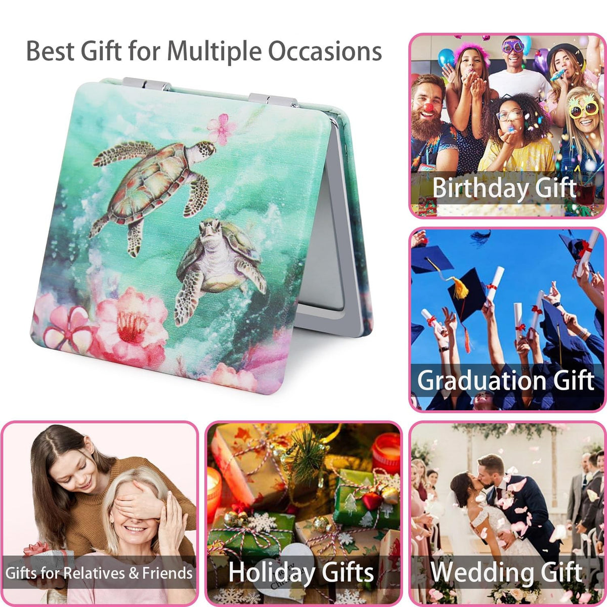 2 Pack Square Travel Compact Mirrors 2.8 Inch Double Sided with Magnification