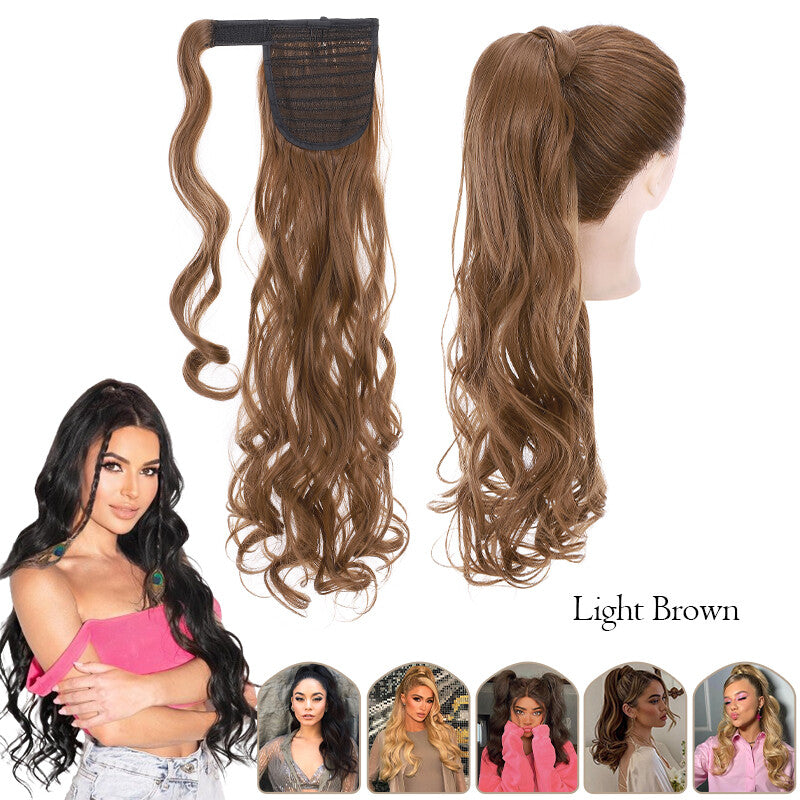Mega Thick Wrap-On Ponytail Extensions - Natural Human Hair, Curly Wavy Straight
