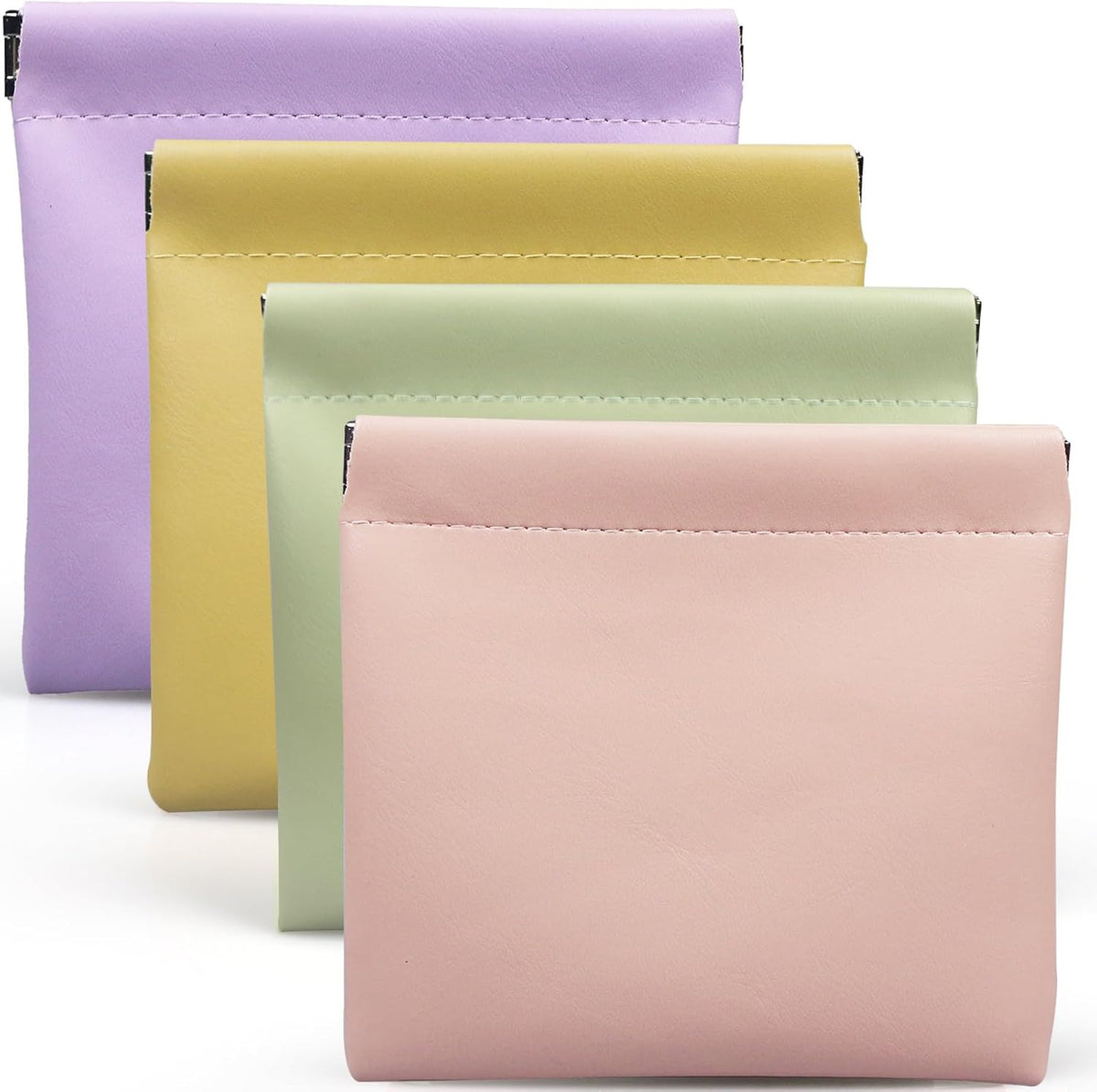 Small PU Leather Pouch Organizer Set - 4 Pack, Snap Closure, Compact Purse Storage