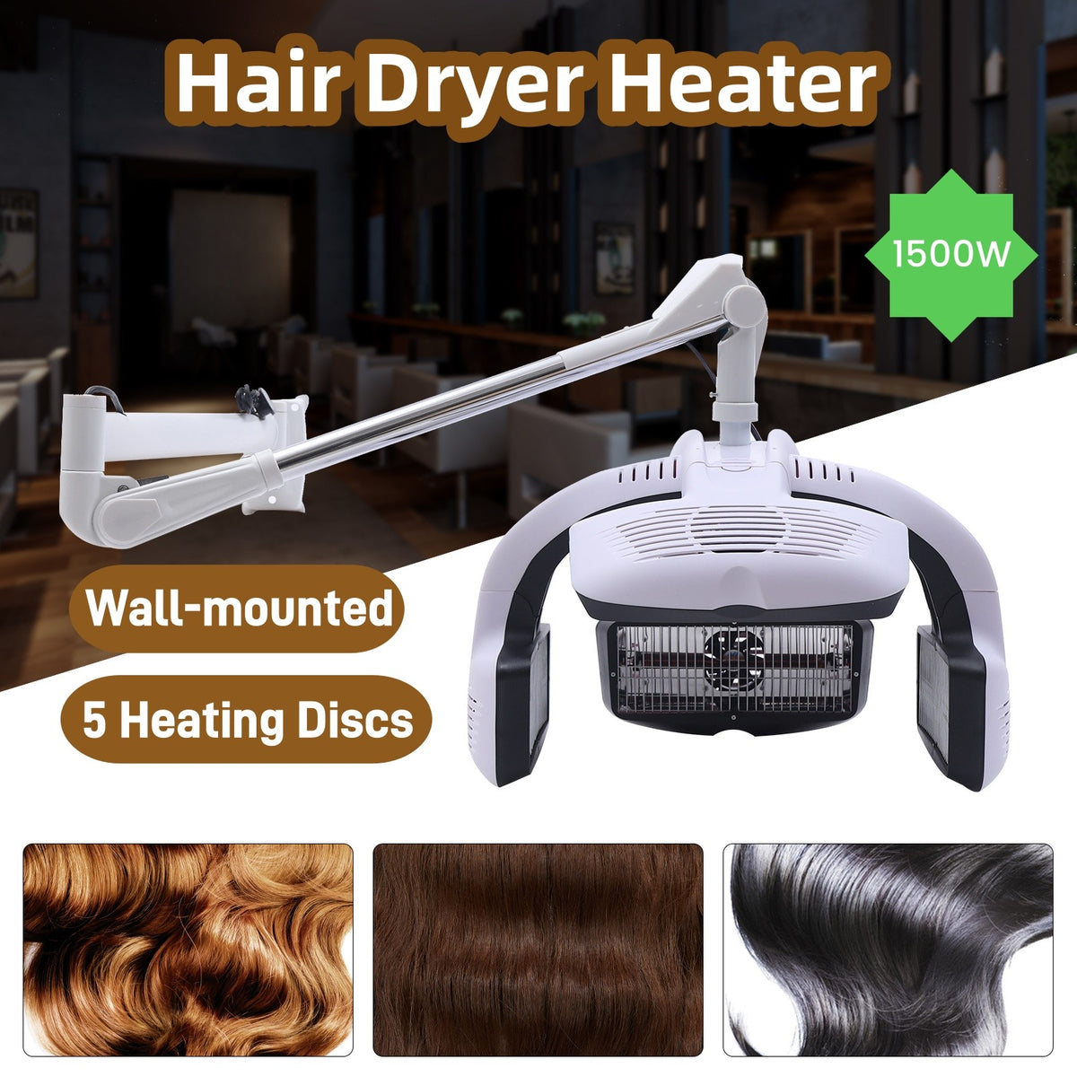 1250W Infrared Wall Mount Hair Dryer for Salon Use - Speed & Precise Control