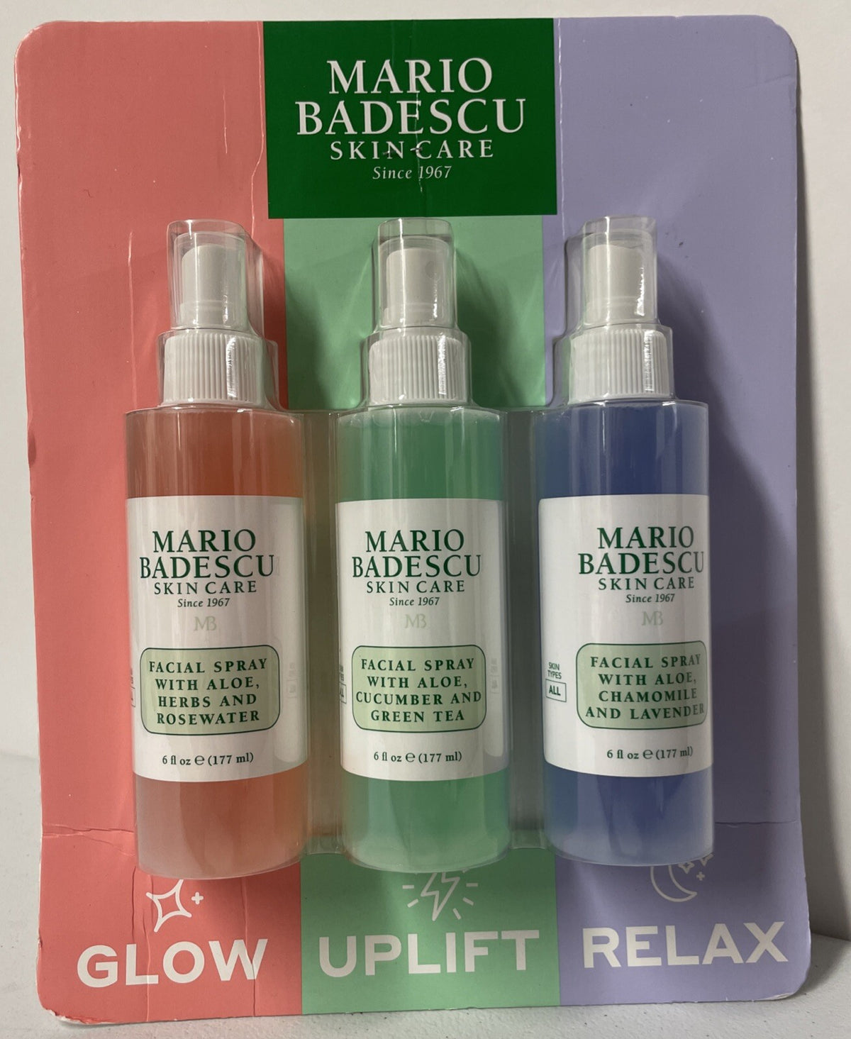 Mario Badescu Facial Spray Trio with Aloe Cucumber Rosewater Lavender 6oz - Hydrating Mist Set