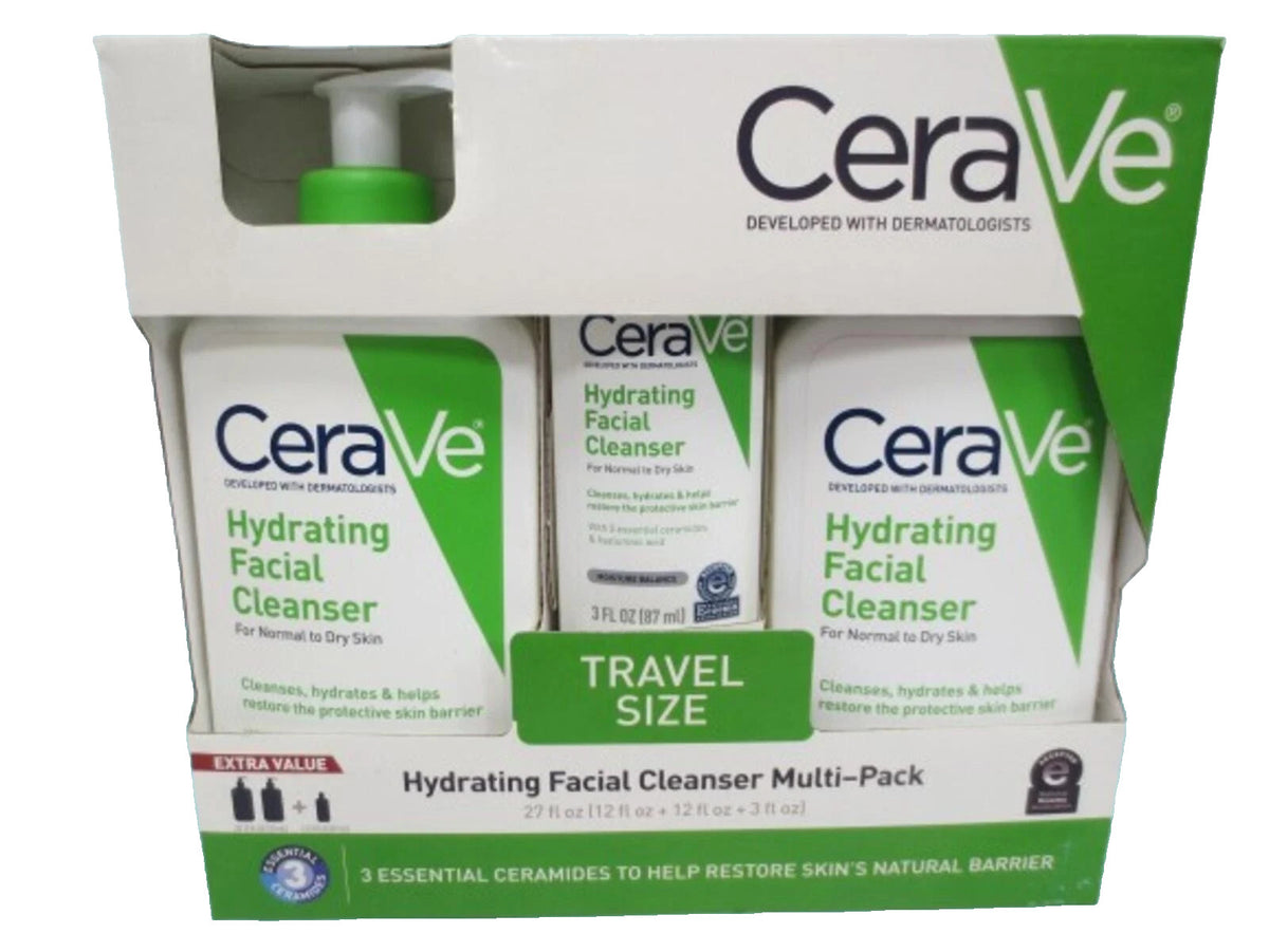 Cerave Hydrating Facial Cleanser Set for Normal to Dry Skin - 12 oz & 3 oz, 3-Piece Gift Set