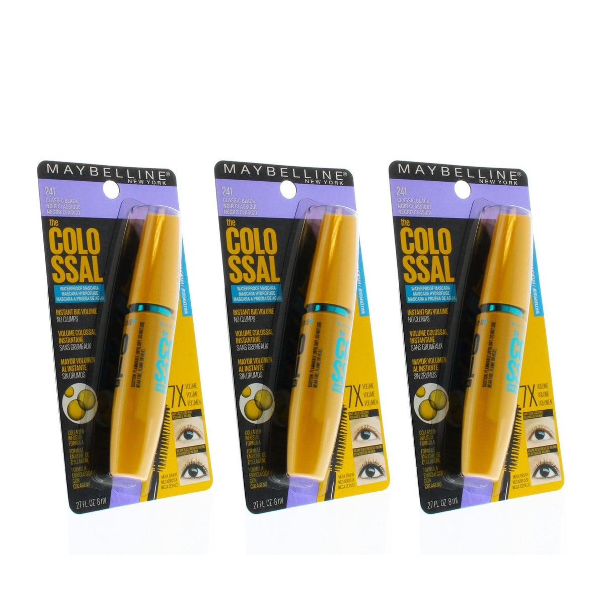 Maybelline Volum'Express The Colossal Waterproof Mascara Set - 3 Pack, Black
