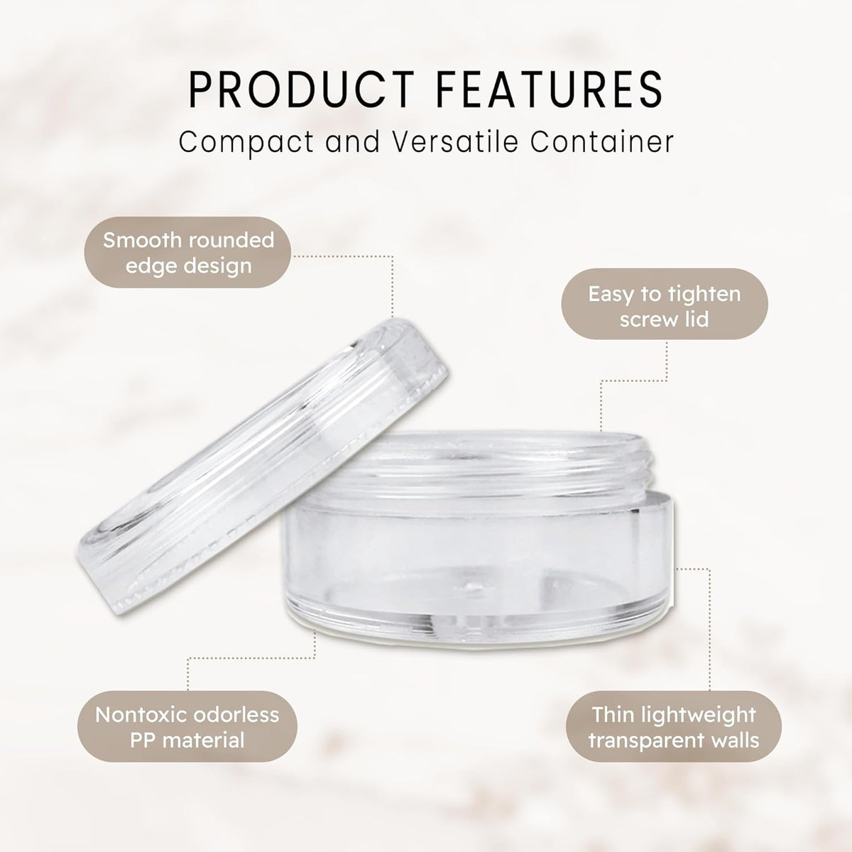 50 Clear Acrylic Reusable Cosmetic Jars 5ml - Small Round Storage Containers