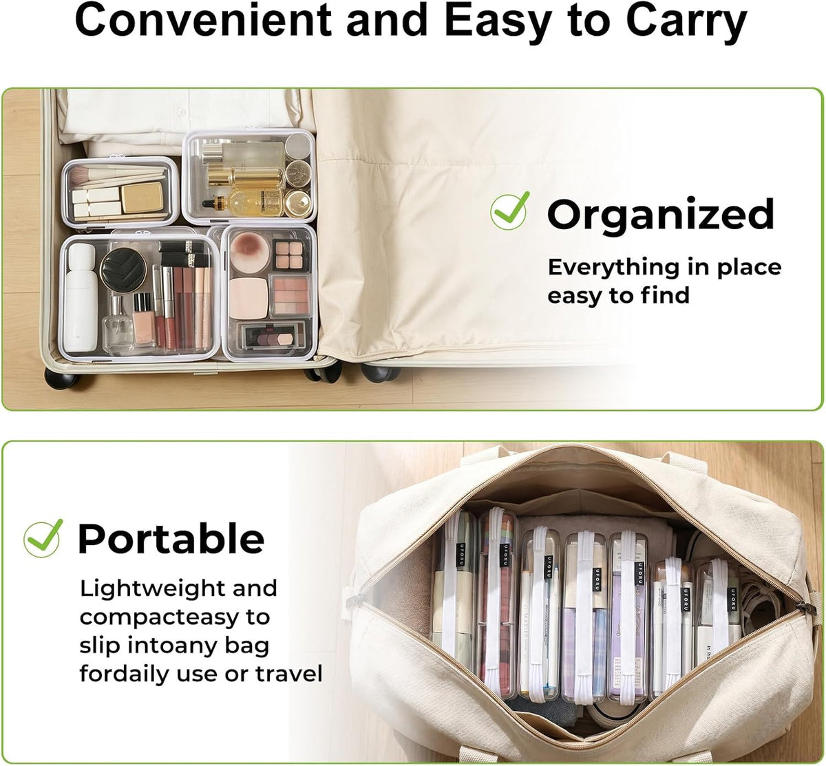 Clear Hard Shell Zipper Organizer Cases - Travel & Home Storage Set of 6